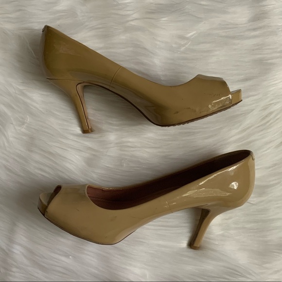 Vince Camuto Patent Leather Open Toe Pumps - Picture 2 of 8